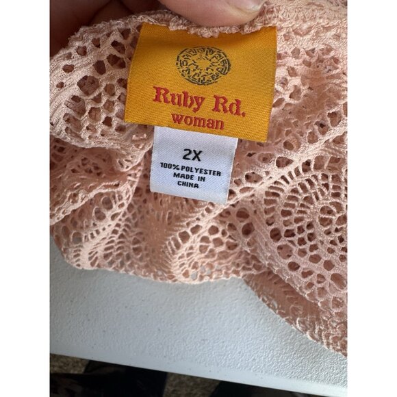 Ruby Rd Cardigan 2X Pink Mesh Asymmetrical Beach Cover-Up Lagenlook Cottagecore - Picture 7 of 10